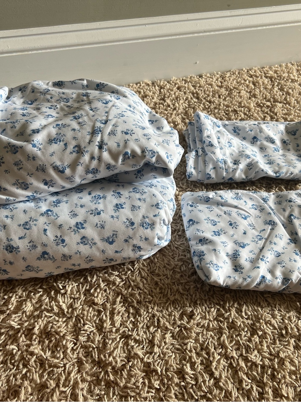 Laura Ashley king Blue Floral Cotton Bedding Set - Soft White Background